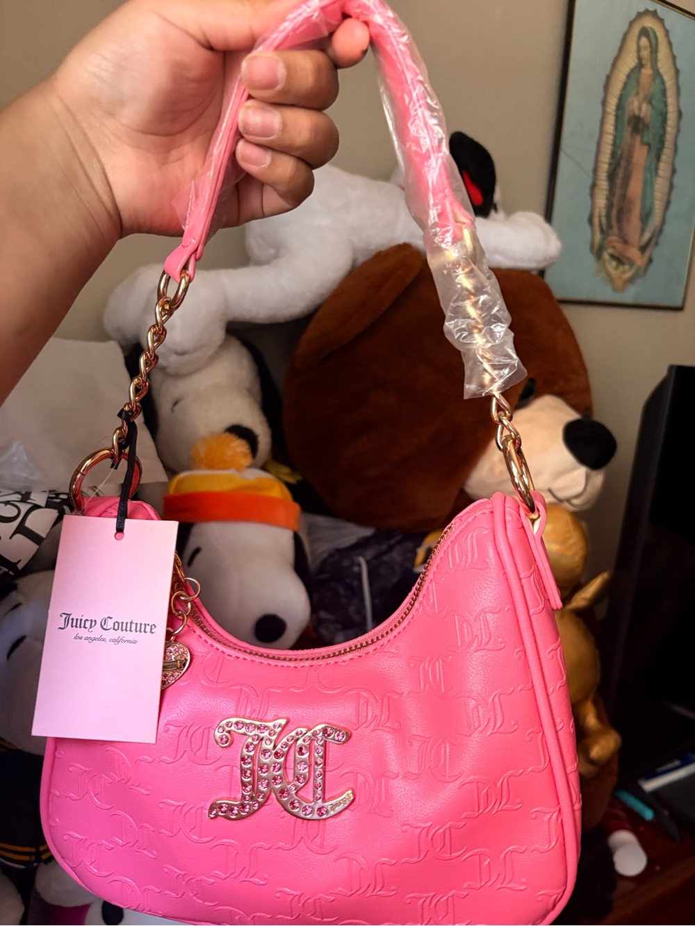 Juicy Couture Hot Pink Embossed Shoulder Bag with Gold Logo
